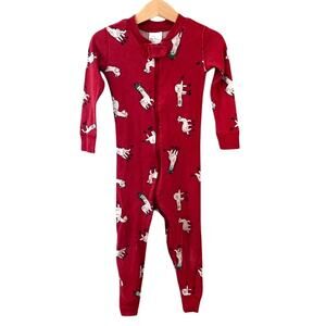 Hanna Andersson Zip Sleeper Pajamas - Leaping Llamas - Red - 3T or 90cm